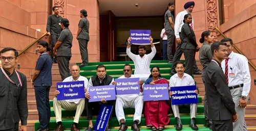 warangal mp kadiyam kavia agitation at parliment